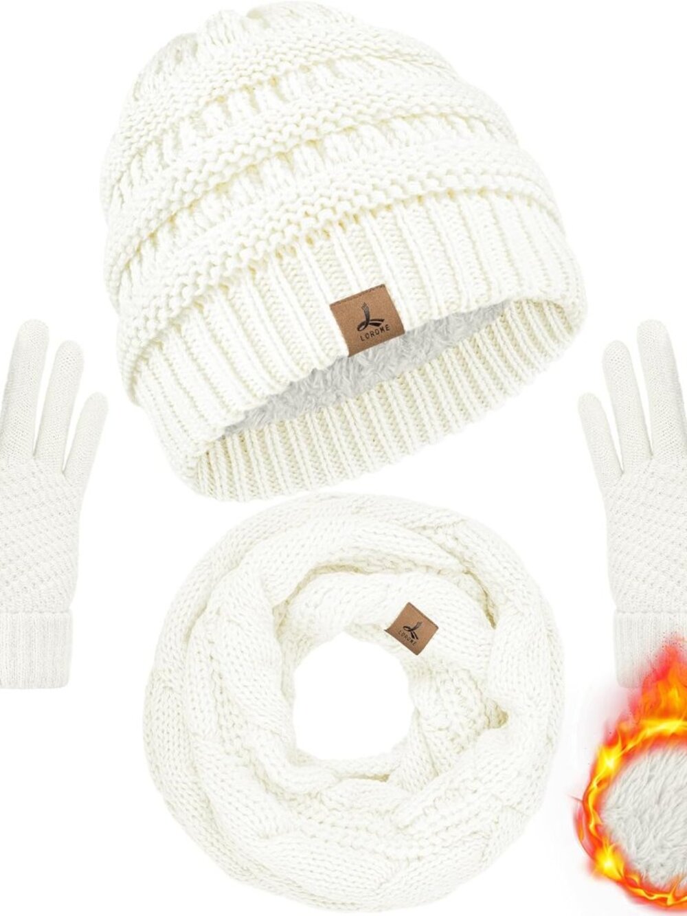 Winter Beanie Hat Scarf Gloves, Warm Fleece Knit Hats Touch Screen Gloves Neck S